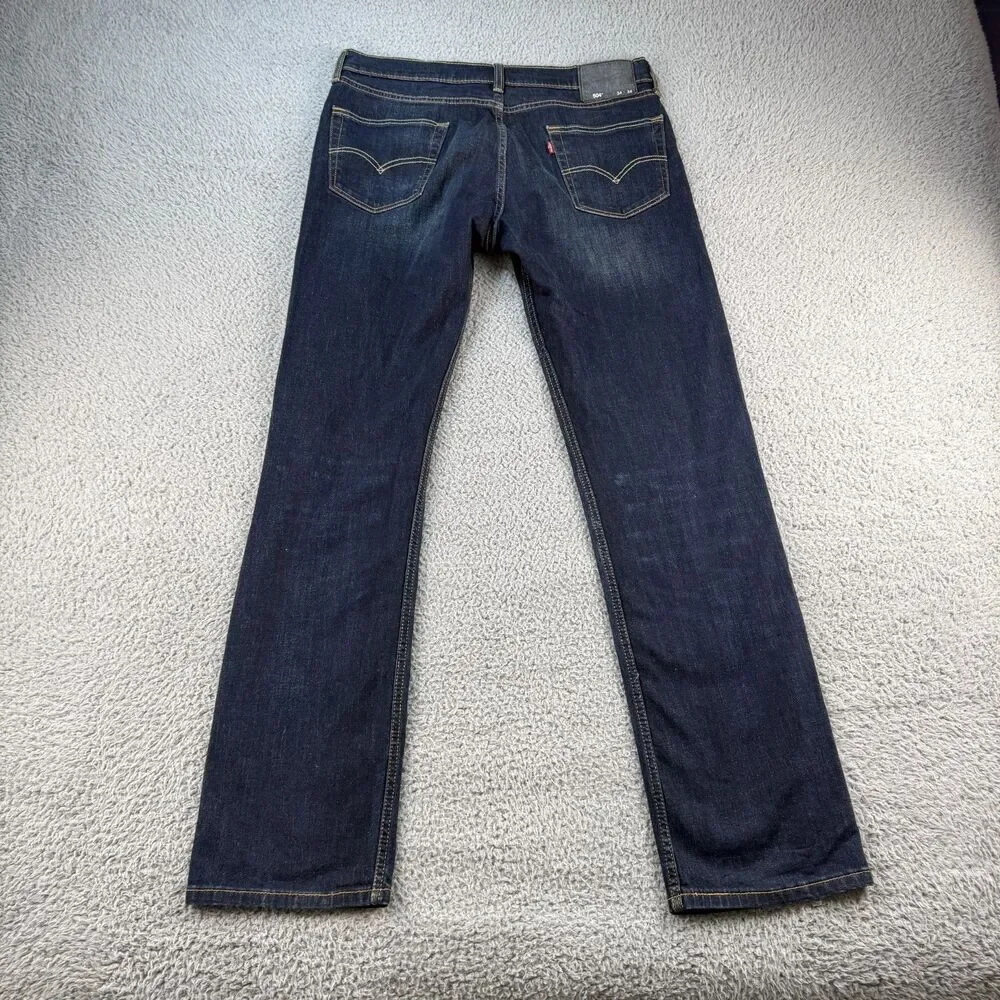Levi's 504 Jeans Mens 34x34 Blue Denim Whiskered Straight Leg Dark Wash Levis